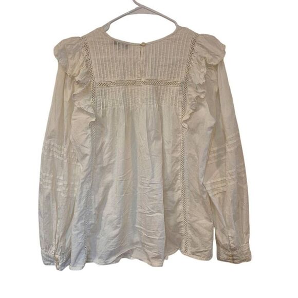 Madewell Women's Ivory Cotton Pintuck Ruffle Peasant Boho Top - Picture 8 of 15